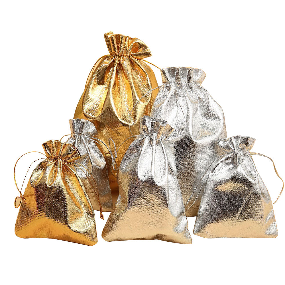 100PCS 7x9 9x12cm Jewelry Packaging Bags Gold Foil Cloth Drawstring Candy Bags Adjustable Gift Packaging Bags for Packaging, Organizing, Storage