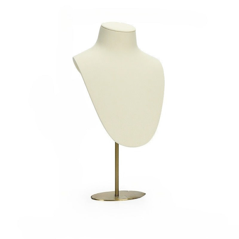 Beige Velvet Jewelry Display Set with Gold Metal Accents - Complete Retail Stand with Busts, Ring, Earring & Bracelet Holders