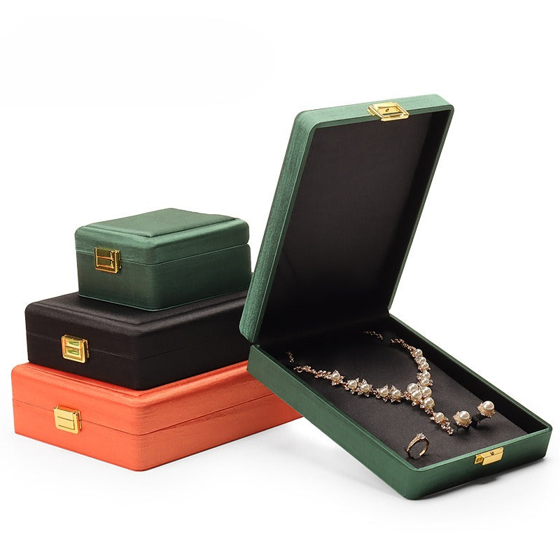 Metal Buckle Black Tess Cloth Box Ring Earrings Necklace Set Box Jewelry Storage Jewelry Box Gift Packaging Box
