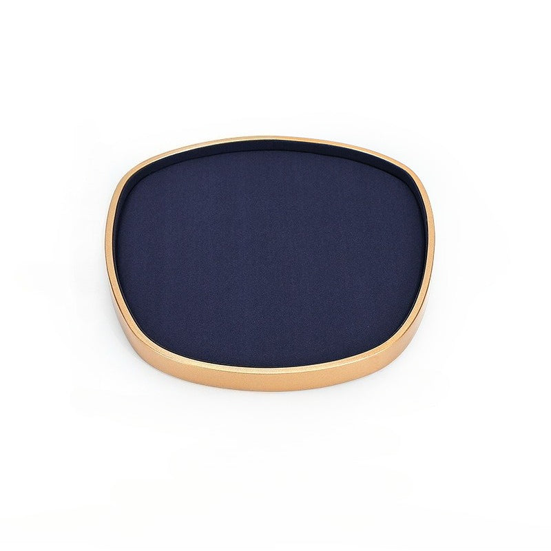Navy Blue Velvet Jewelry Display Set with Rose Gold Trim - Complete Stand for Rings, Necklaces & Bracelets