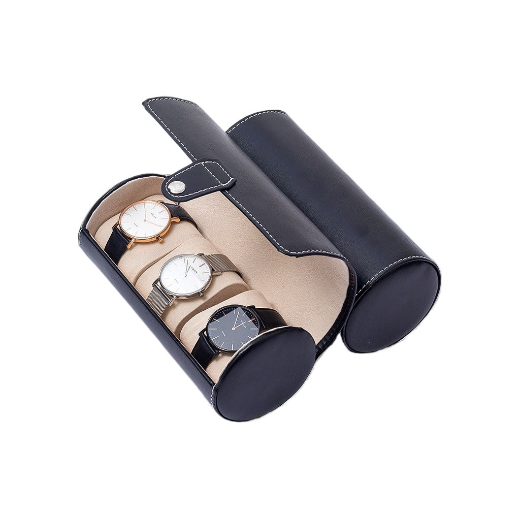 3-digit Round Watch Box Wrist High-end Leather Watch Boxes