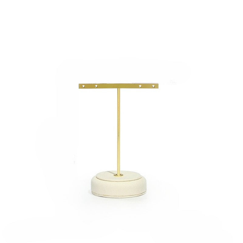Cream White Velvet Jewelry Display Set with Gold Base - Complete Stand for Necklaces & Rings