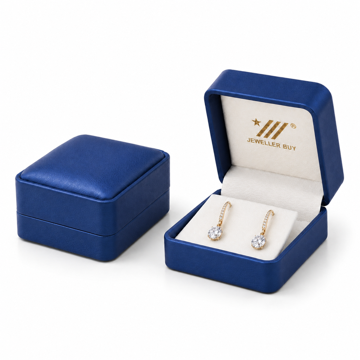 earring box - Blue PU Leather Earring Box 1-4 side view