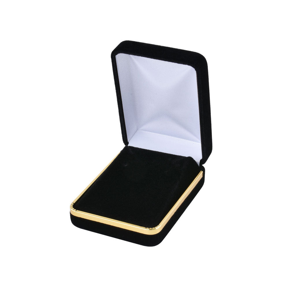 earring box and pendant box - Black Velvet Pendant and Earring Boxes with Gold Trim - 12 Pack SE4-BK open view
