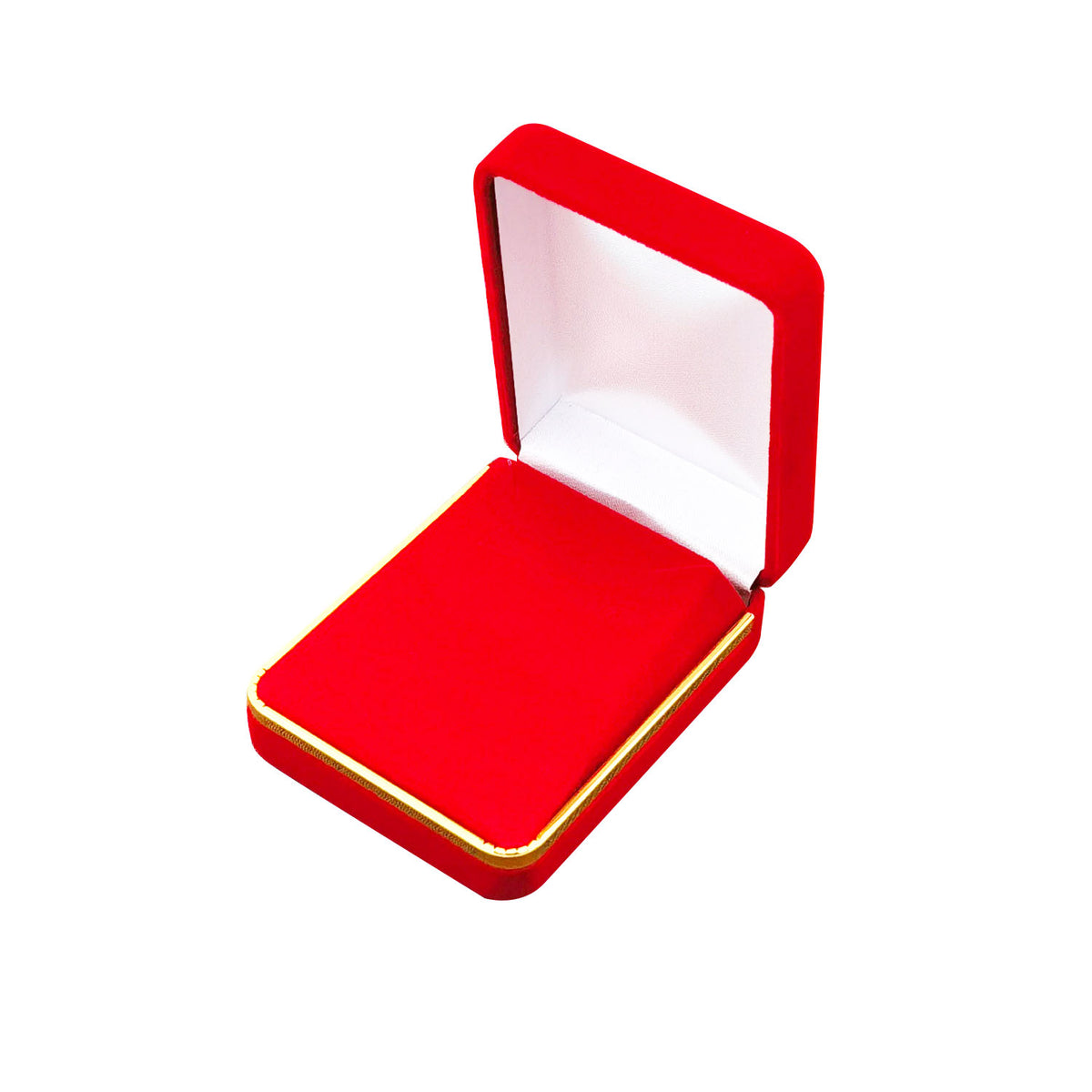 earring box and pendant box - Red Velvet Pendant and Earring Boxes with Gold Trim - 12 Pack SE4-RD side view
