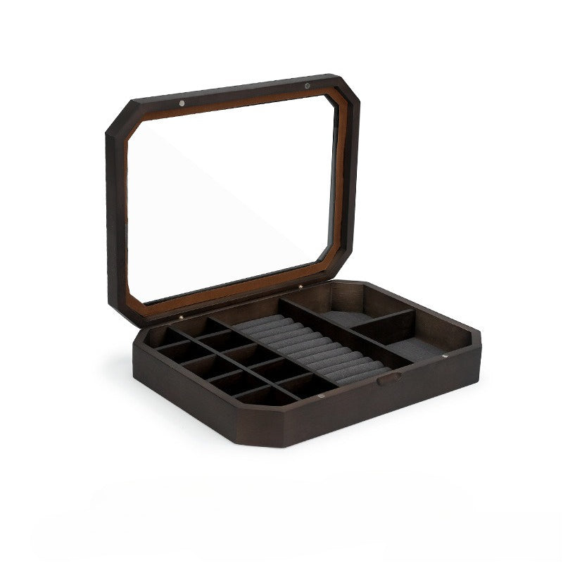 earring box - Clear Wooden Glass Box Tray Rings Earrings C01767 product view 05
