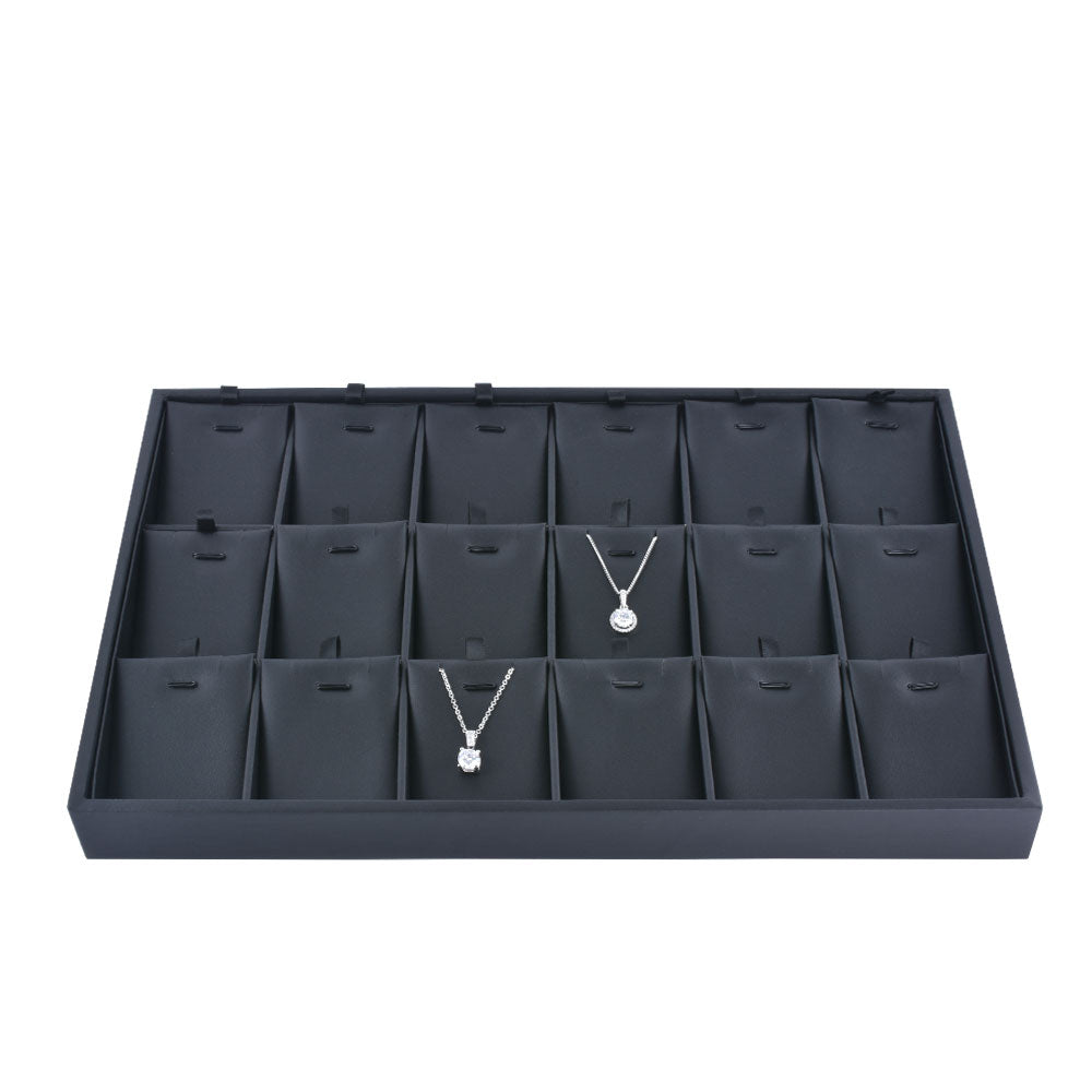 earring display and pendant display - Black PU Earring Pendant Tray T001-18P PU-BK front view