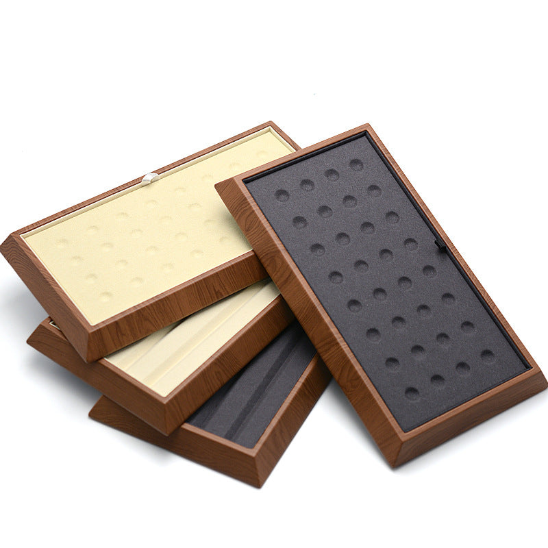 gemstone display - Wood Grain Leather Loose Stone Display Trays JB-LSDT-BEIGE-ROUND-HOLE front view