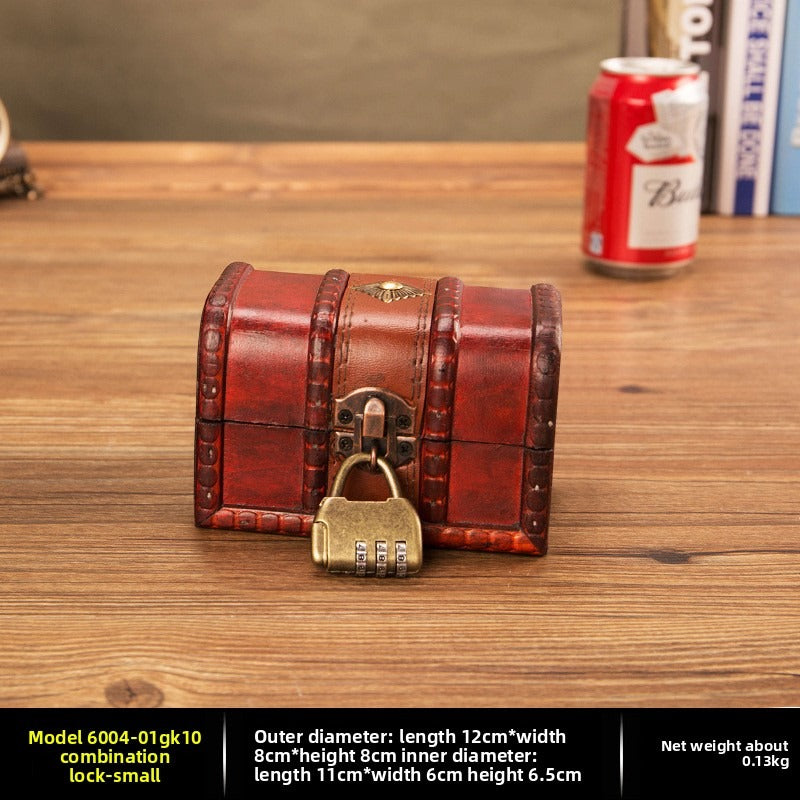 Small reddish brown wooden chest with three-dial combination lock
