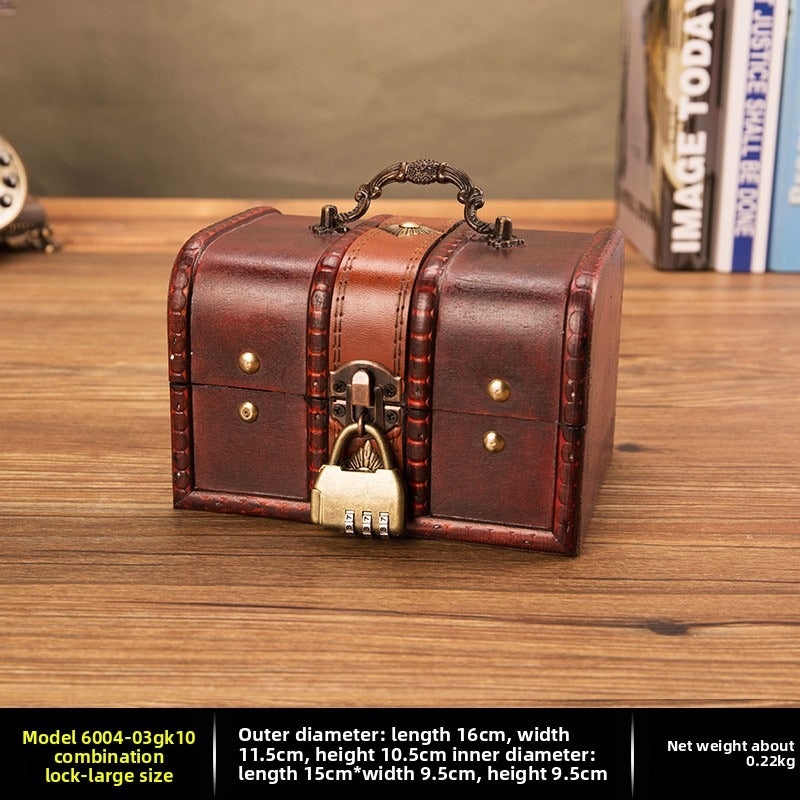 Large reddish brown wooden chest with combination padlock