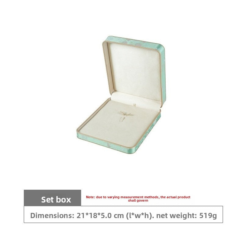 Large mint green floral necklace box with ivory insert