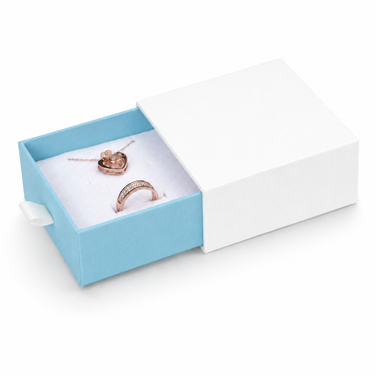 jewelry box - White & Baby Blue Drawer Jewelry Boxes 24 Pack B2533-T front view