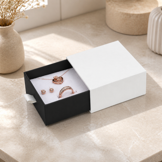jewelry box - White & Black Drawer Jewelry Boxes 24 Pack B2533-BK open view
