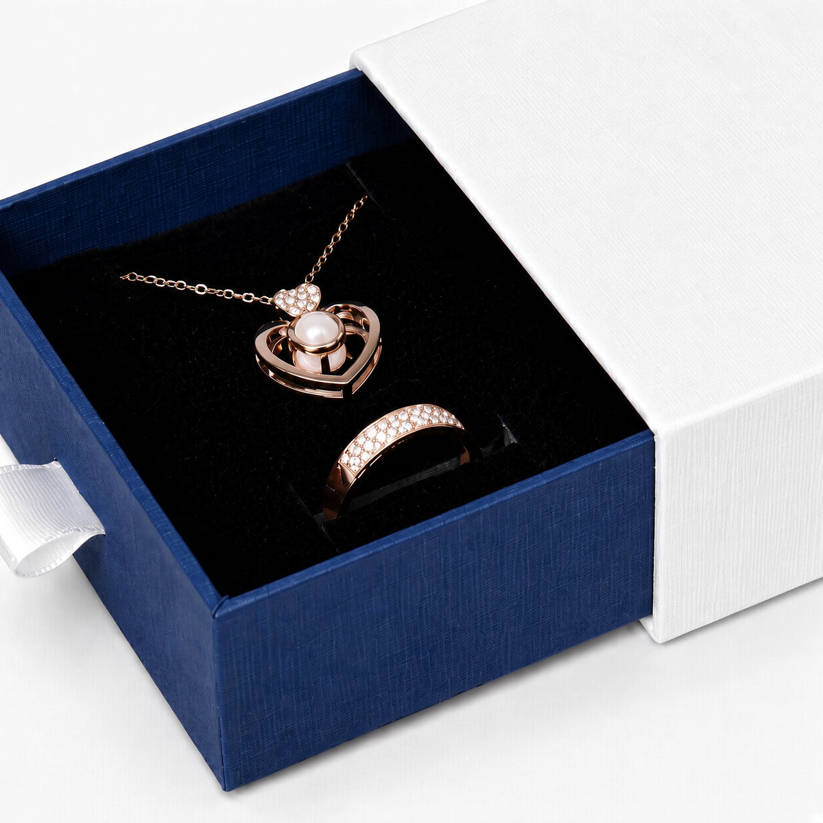 jewelry box - White & Blue Drawer Jewelry Boxes 24 Pack B2533-B detail view