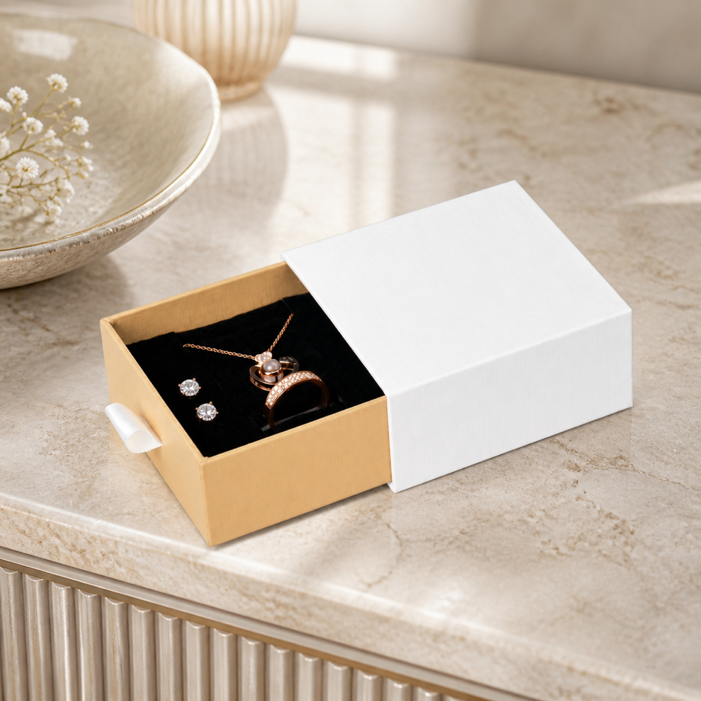 jewelry box - White & Gold Drawer Jewelry Boxes 24 Pack B2533-GL open view