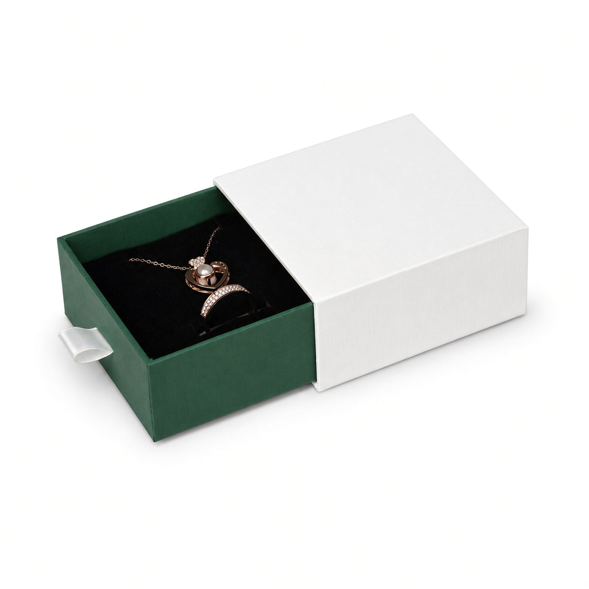 jewelry box - White & Green Drawer Jewelry Boxes 24 Pack B2533-G front view