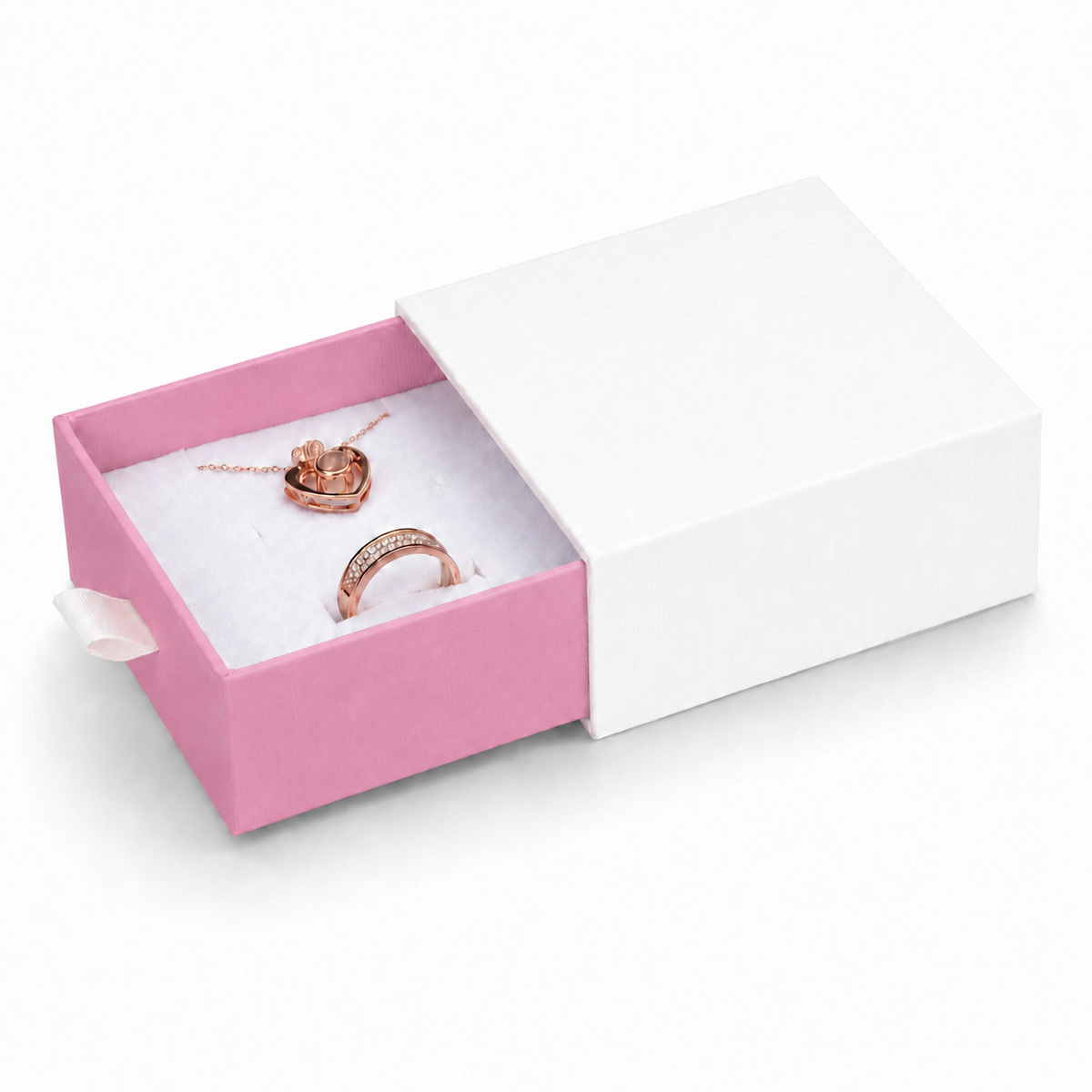 jewelry box - White & Pink Drawer Jewelry Boxes 24 Pack B2533-P detail view