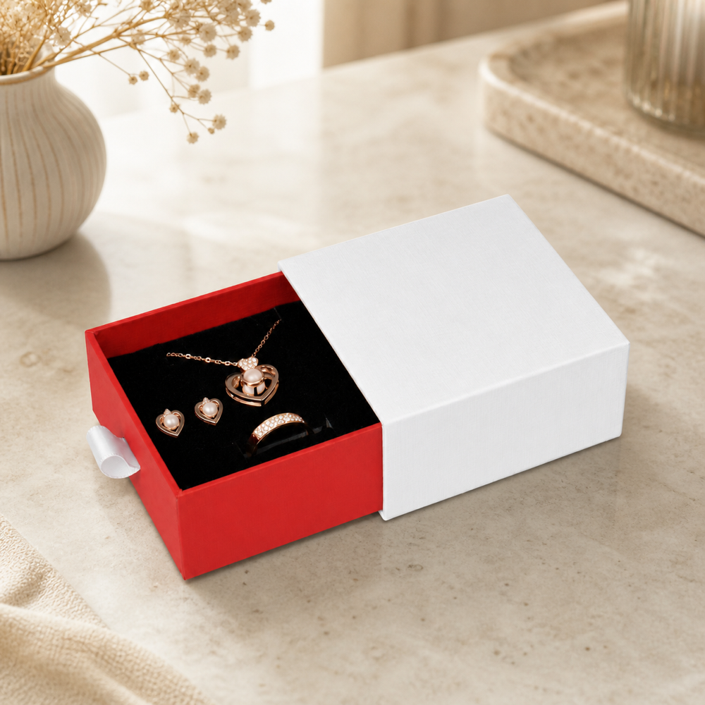 jewelry box - White & Red Drawer Jewelry Boxes 24 Pack B2533-R open view