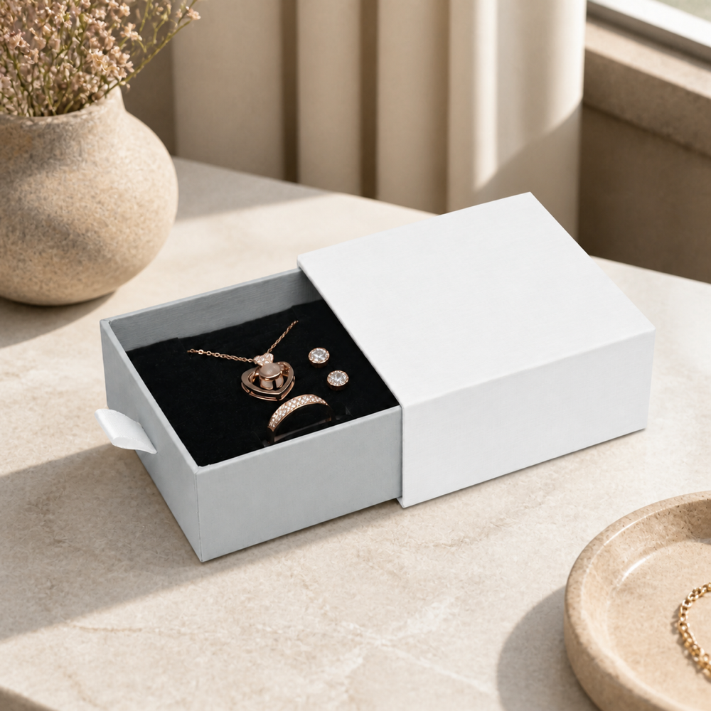 jewelry box - White & Silver Drawer Jewelry Boxes 24 Pack B2533-SL open view