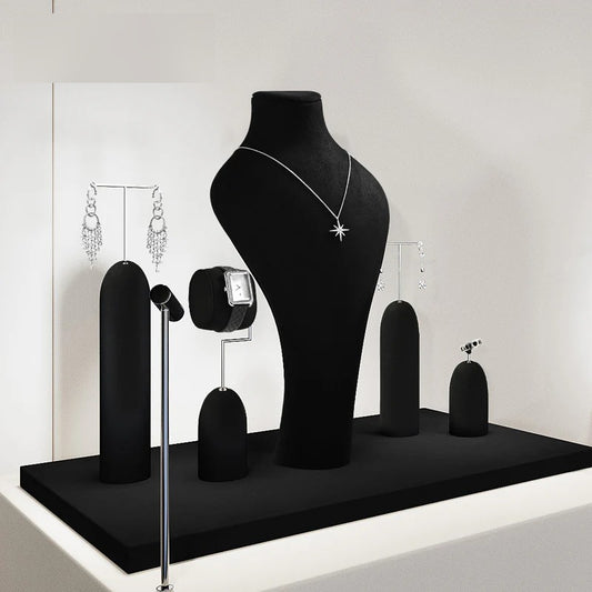 jewelry display - Black Microfiber Jewelry Display Stand Set C03005 open view