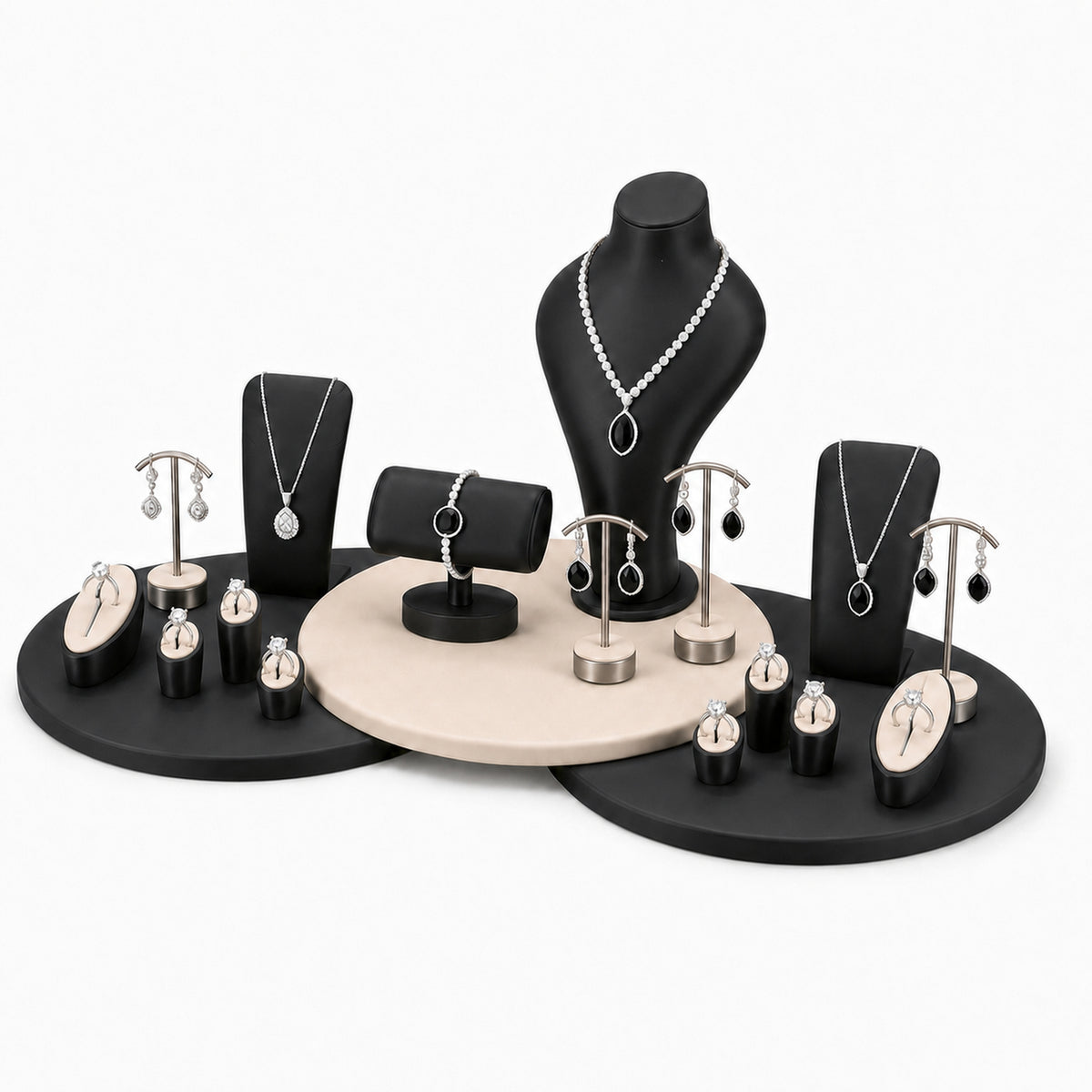jewelry display - Custom Black Circular Platform Jewelry Display Rack Set CJD018 detail view