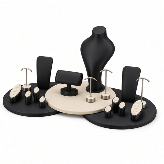 jewelry display - Custom Black Circular Platform Jewelry Display Rack Set CJD018 front view