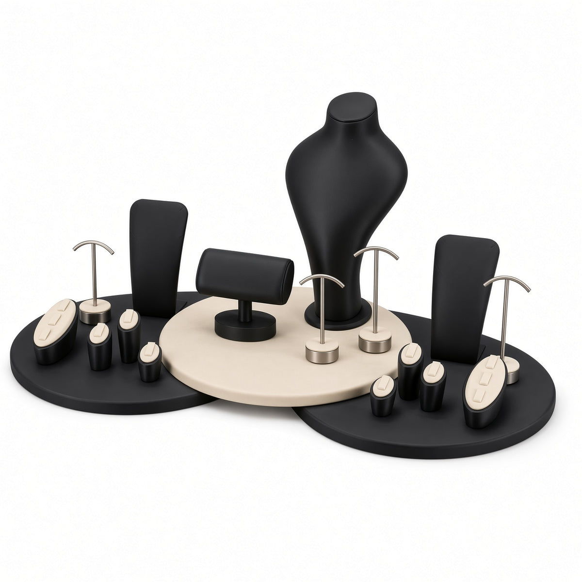 jewelry display - Custom Black Circular Platform Jewelry Display Rack Set CJD018 side view