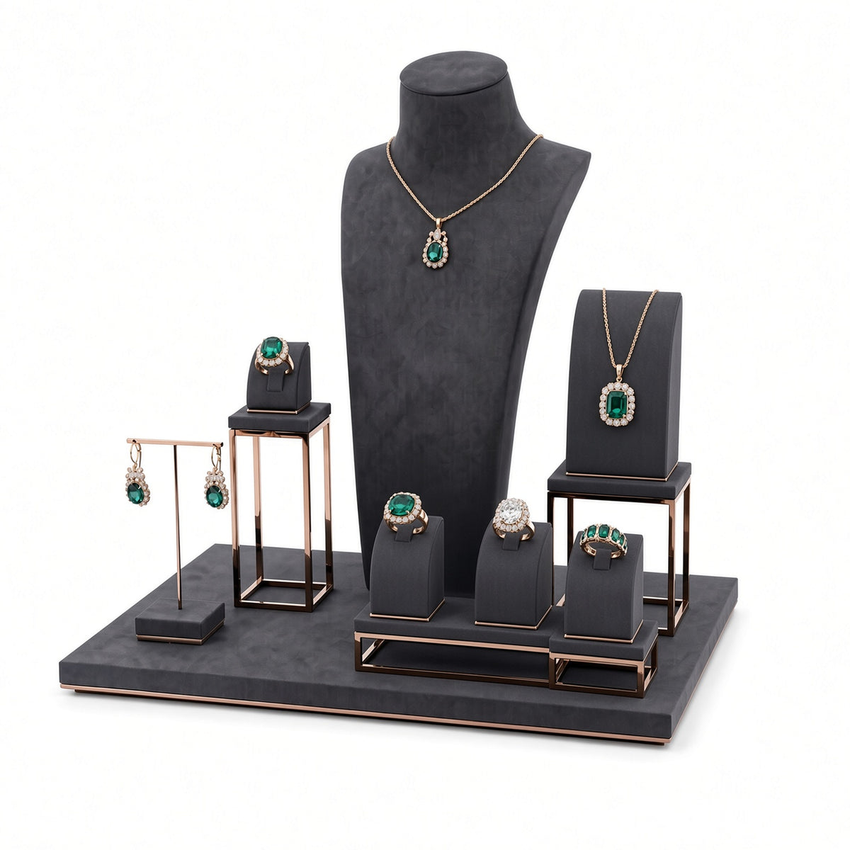jewelry display - Custom Black Open-Frame Jewelry Display Set CJD009 detail view
