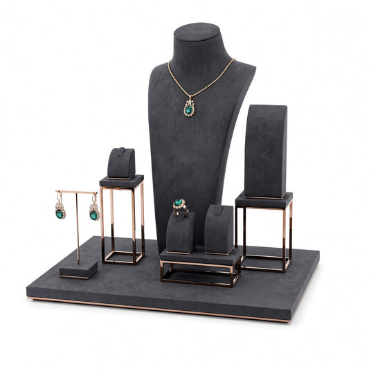 jewelry display - Custom Black Open-Frame Jewelry Display Set CJD009 front view