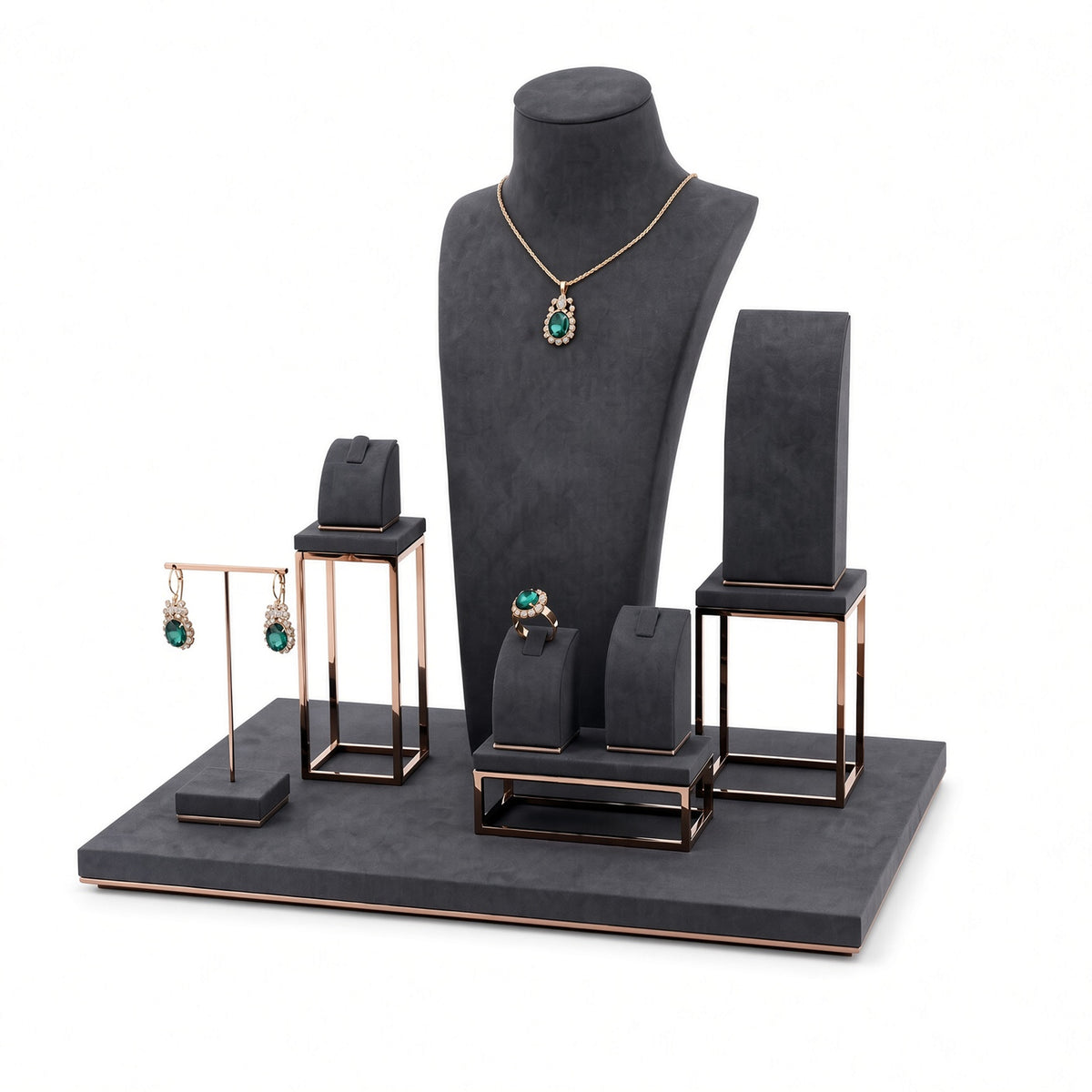 jewelry display - Custom Black Open-Frame Jewelry Display Set CJD009 side view