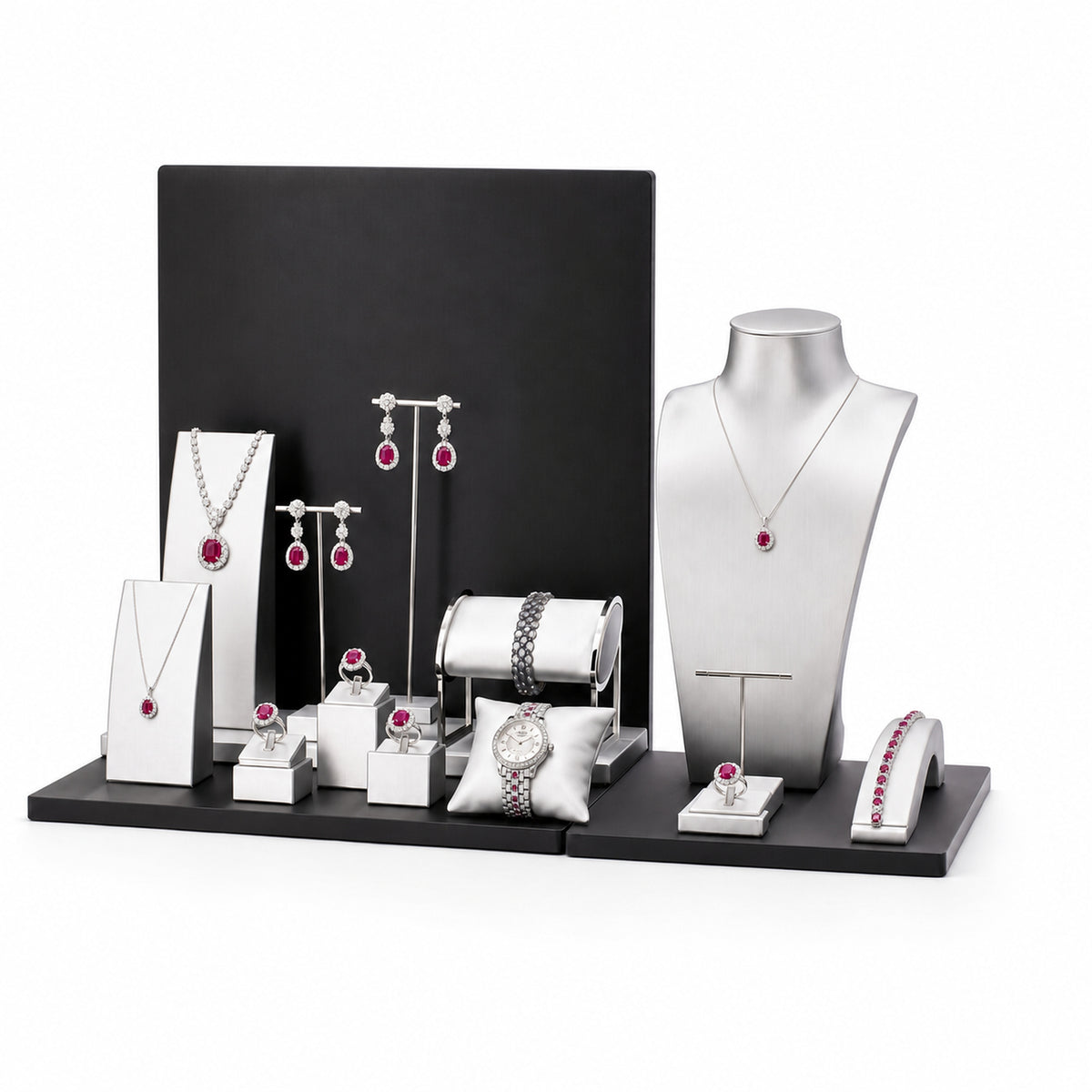 jewelry display - Custom Black and White Multi-Level Jewelry Display Set CJD004 detail view