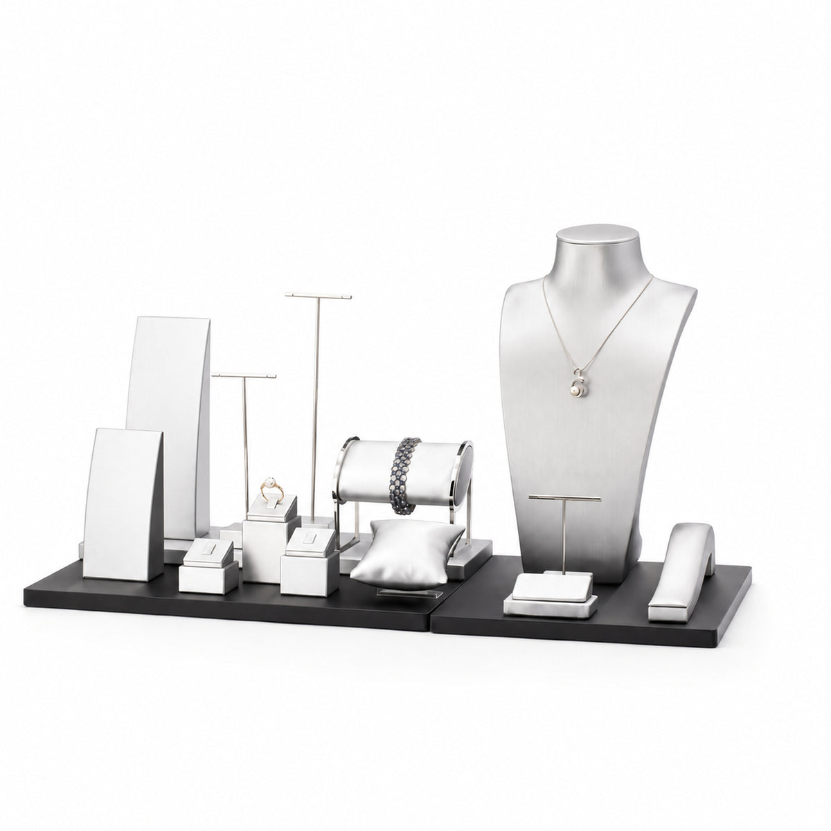 jewelry display - Custom Black and White Multi-Level Jewelry Display Set CJD004 front view