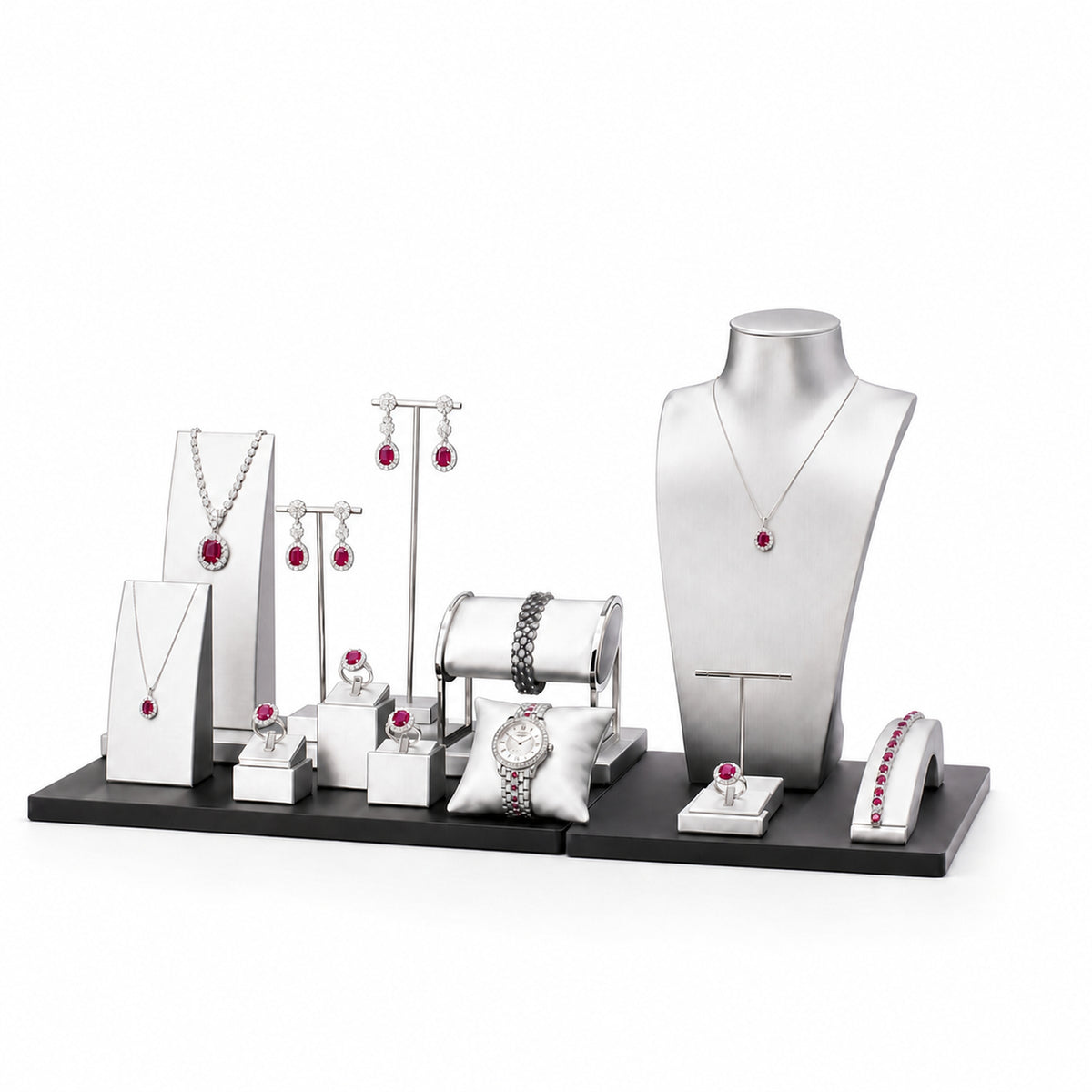 jewelry display - Custom Black and White Multi-Level Jewelry Display Set CJD004 open view
