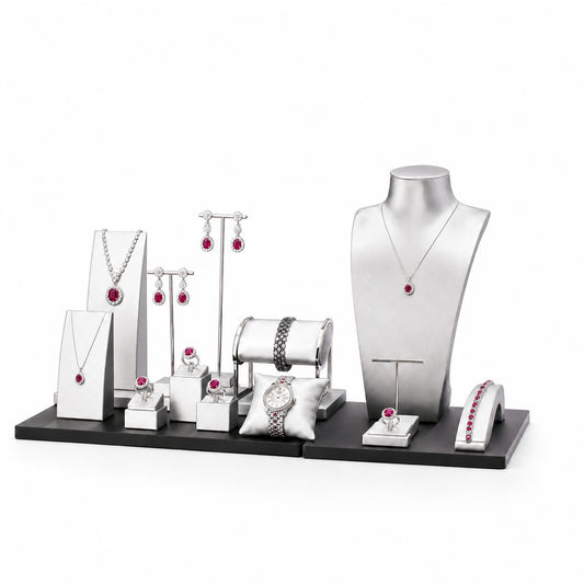 jewelry display - Custom Black and White Multi-Level Jewelry Display Set CJD004 open view