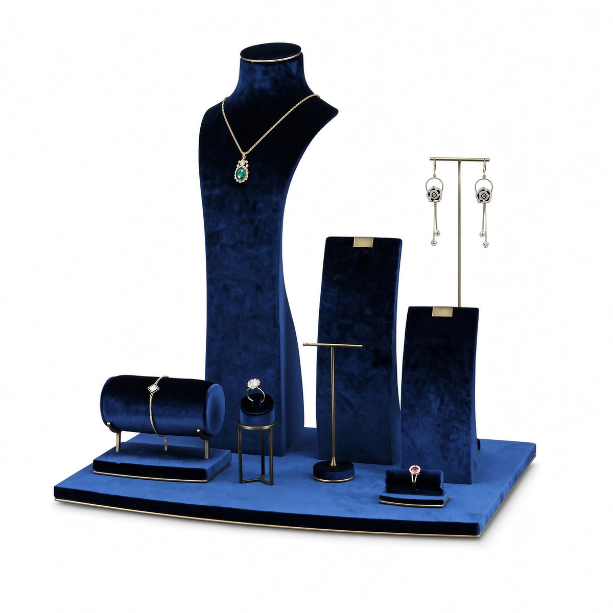 jewelry display - Custom Blue Vertical Jewelry Display Stand Set CJD007 side view