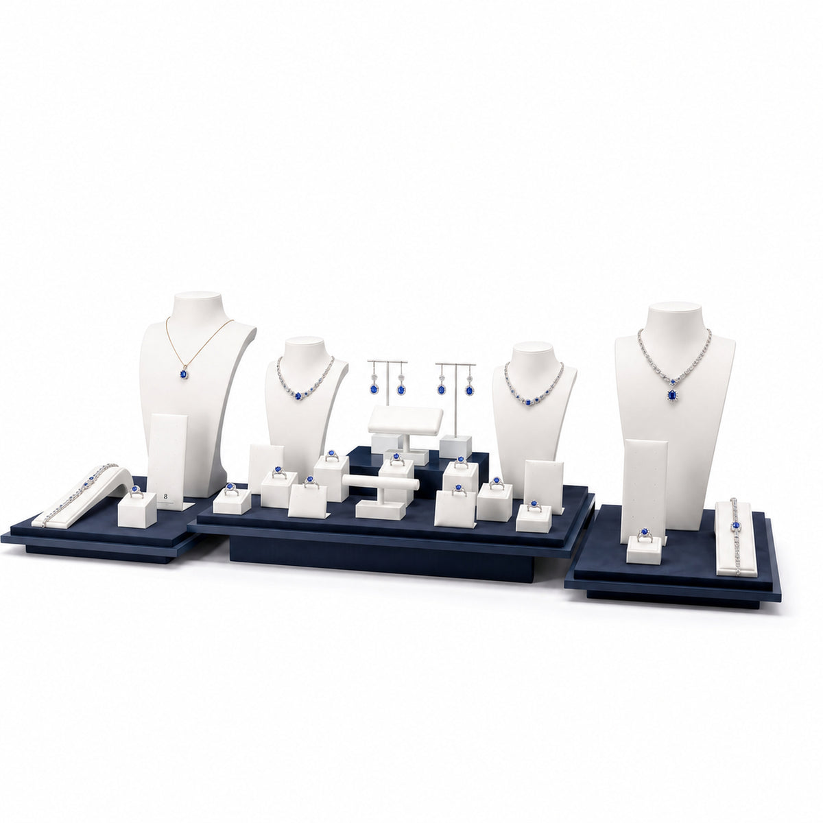 jewelry display - Custom Blue and White Three-Zone Wholesale Jewelry Display CJD021 open view