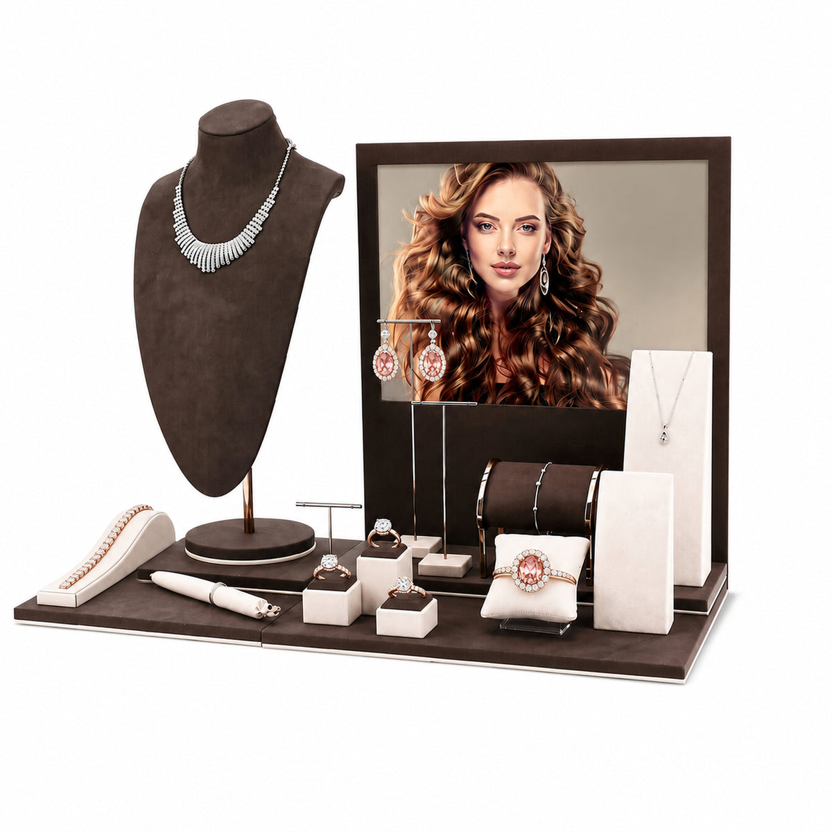 jewelry display - Custom Brown Portrait-Backdrop Jewelry Window Display CJD017 detail view