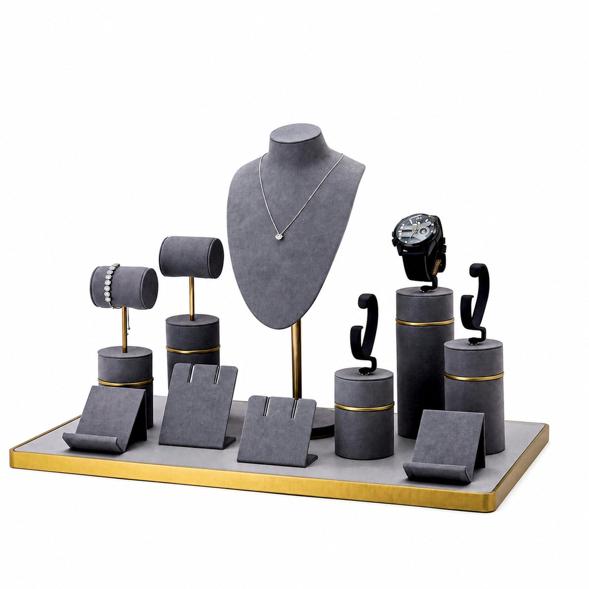 jewelry display - Custom Charcoal Gold Jewelry Display Stand Collection CJD026 front view