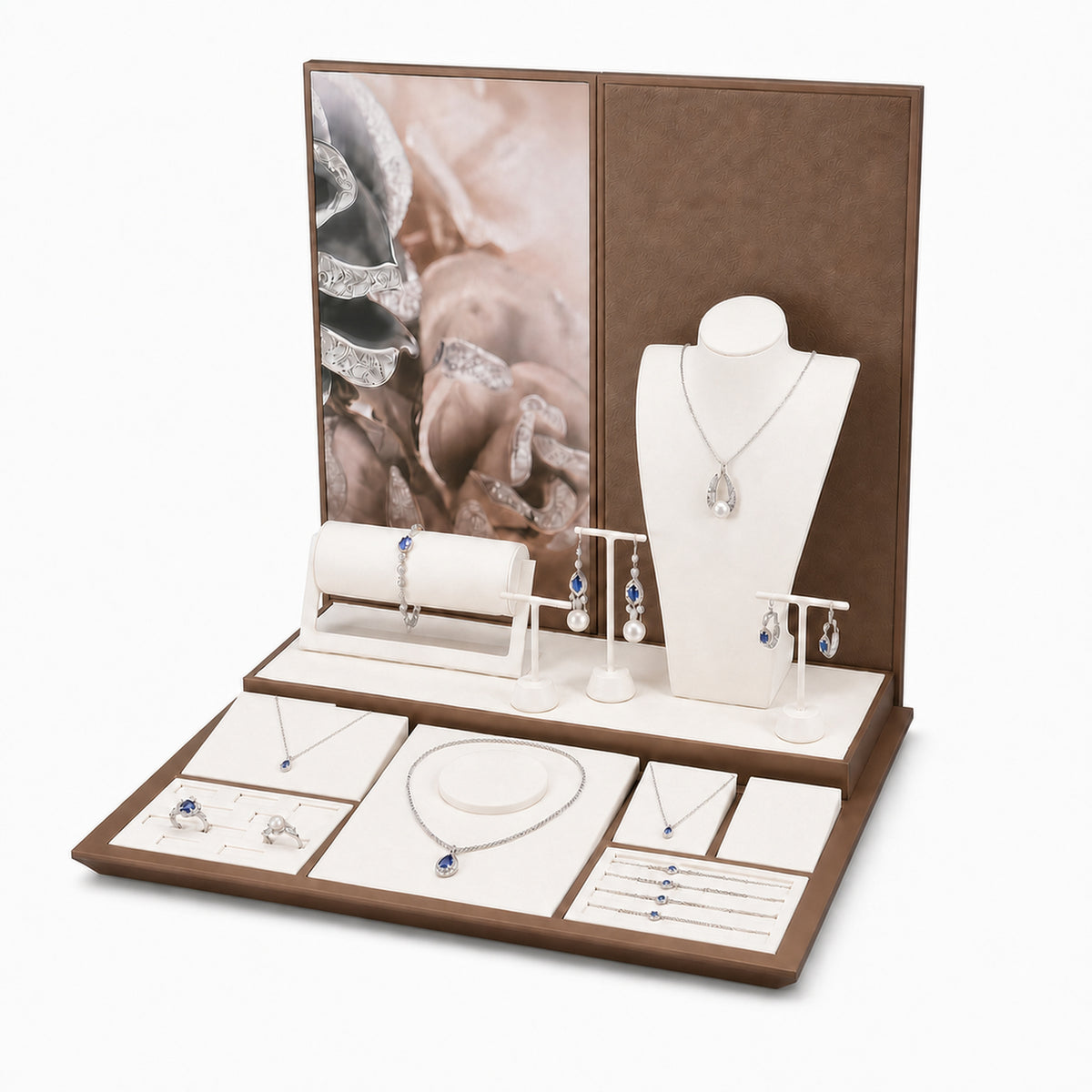 jewelry display - Custom Cream and Brown Jewelry Display Counter Set CJD012 detail view