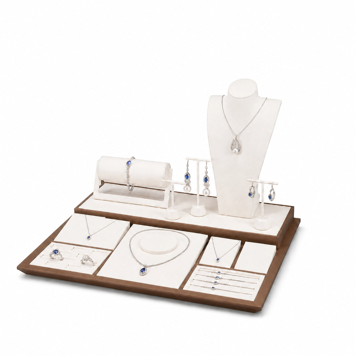 jewelry display - Custom Cream and Brown Jewelry Display Counter Set CJD012 open view