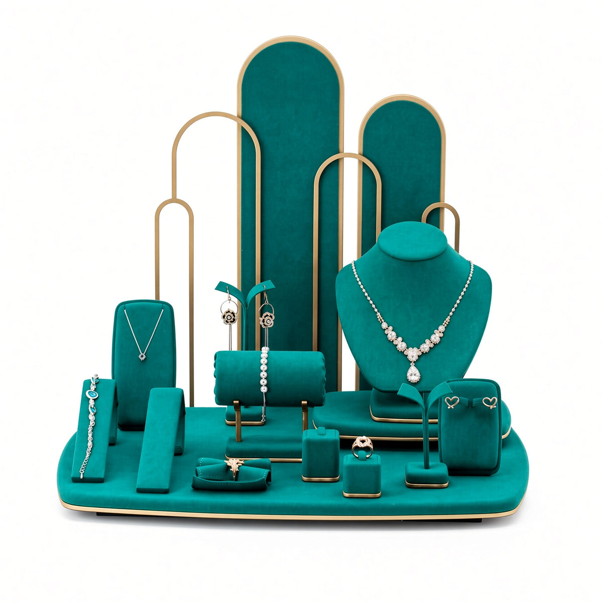 jewelry display - Custom Emerald Arch Showcase Jewelry Display Set CJD016 side view