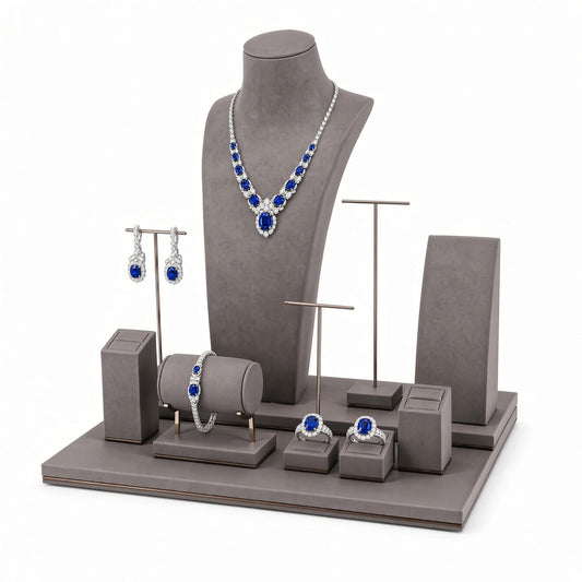 jewelry display - Custom Gray Coordinated Jewelry Retail Display Set CJD010 open view