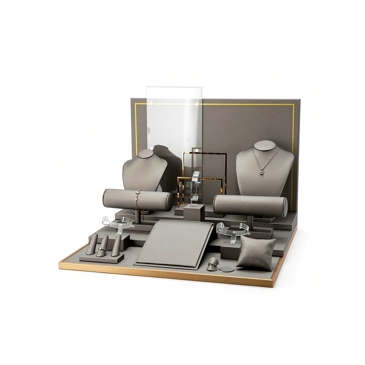 jewelry display - Custom Gray Countertop Jewelry Display Set CJD027 side view