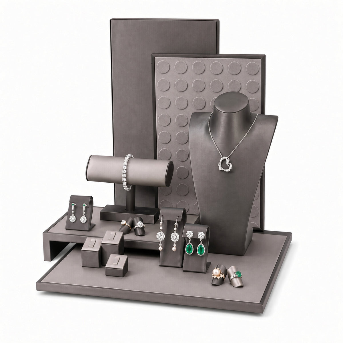 jewelry display - Custom Gray Elevated-Bridge Jewelry Display Props Set CJD020 detail view