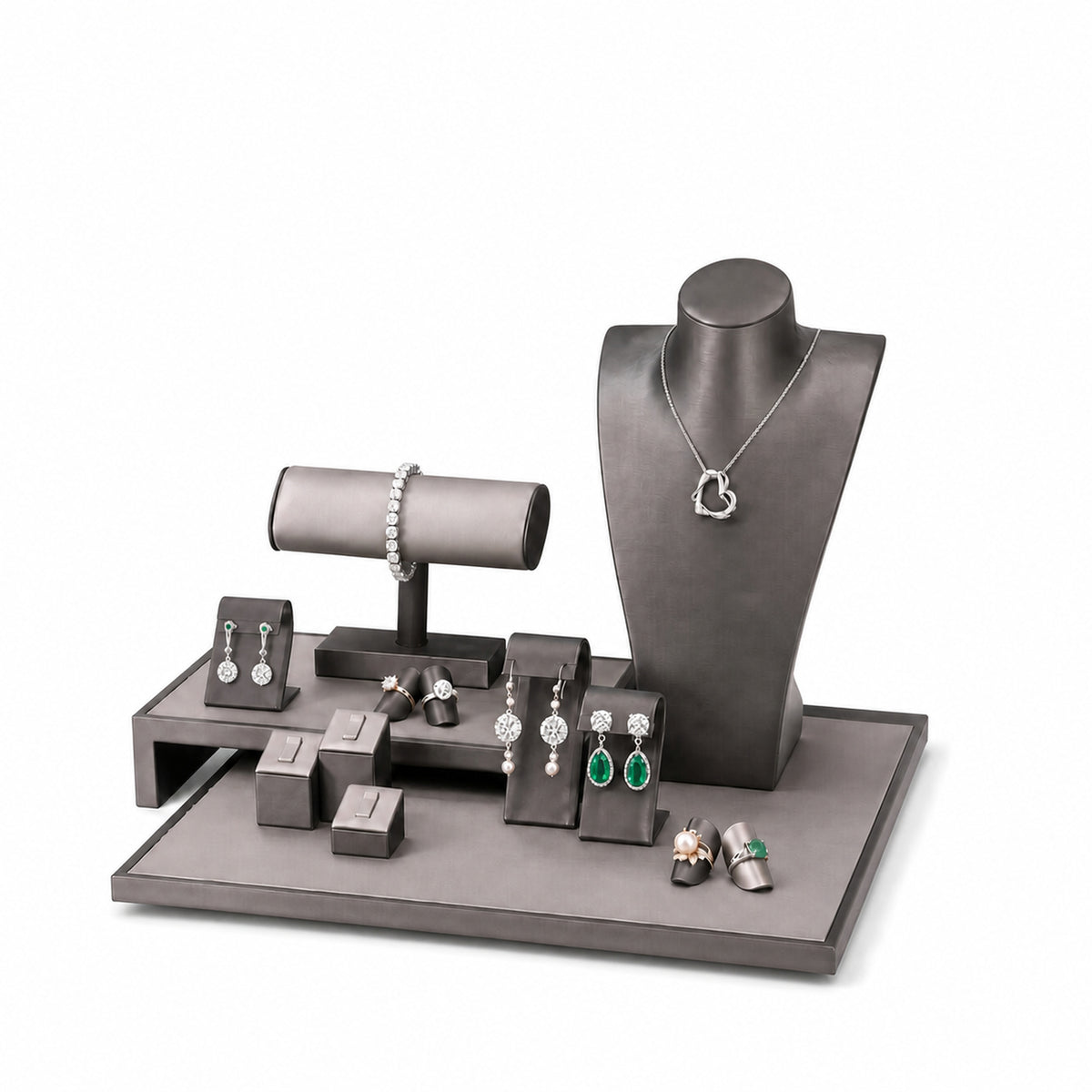 jewelry display - Custom Gray Elevated-Bridge Jewelry Display Props Set CJD020 open view