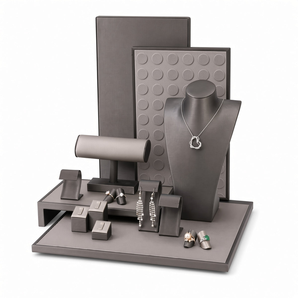 jewelry display - Custom Gray Elevated-Bridge Jewelry Display Props Set CJD020 side view