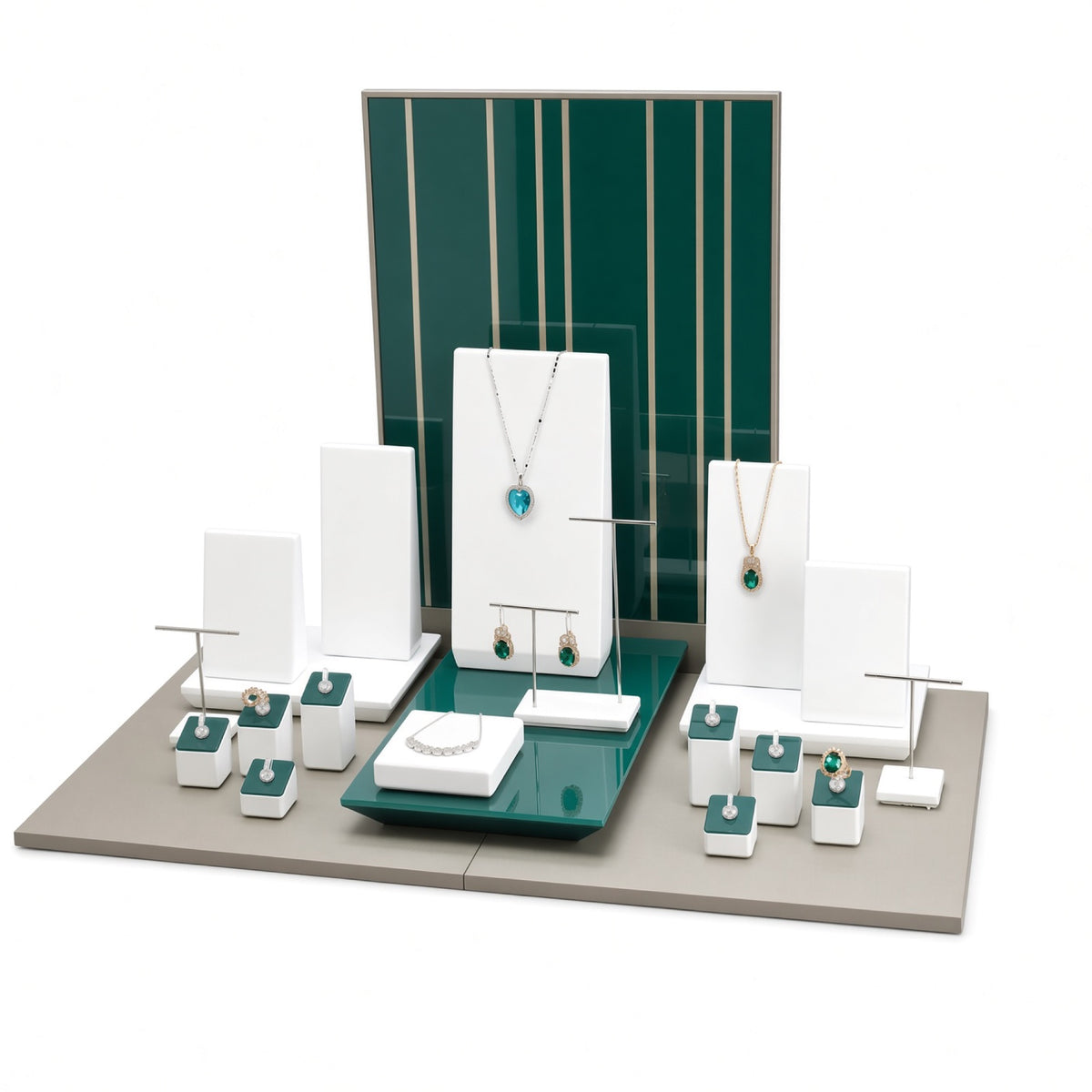 jewelry display - Custom Green Panel Jewelry Display Collection CJD003 side view
