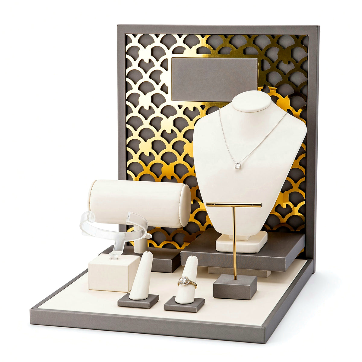 jewelry display - Custom Ivory Gray Multi-Level Jewelry Display Set CJD024 side view