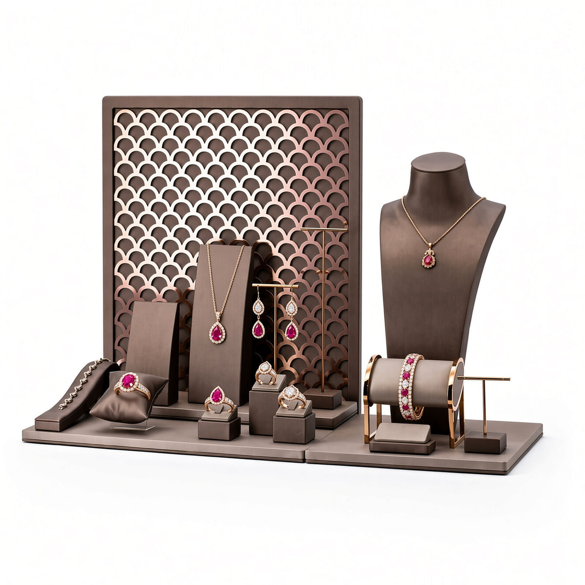 jewelry display - Custom Lattice Backdrop Jewelry Display Set CJD005 detail view