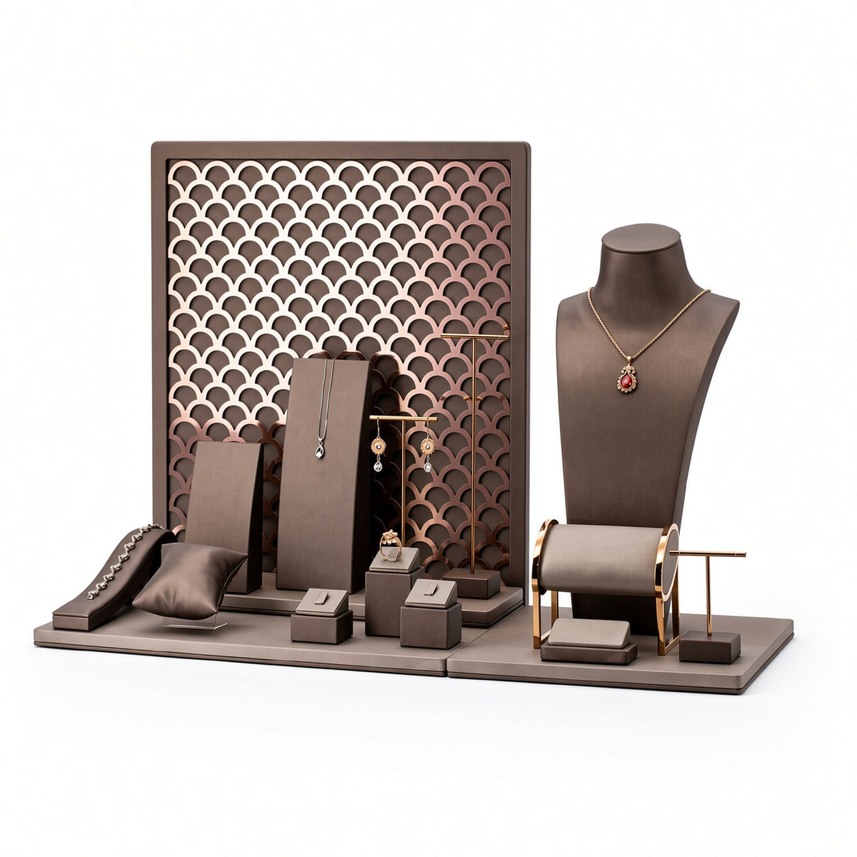 jewelry display - Custom Lattice Backdrop Jewelry Display Set CJD005 side view